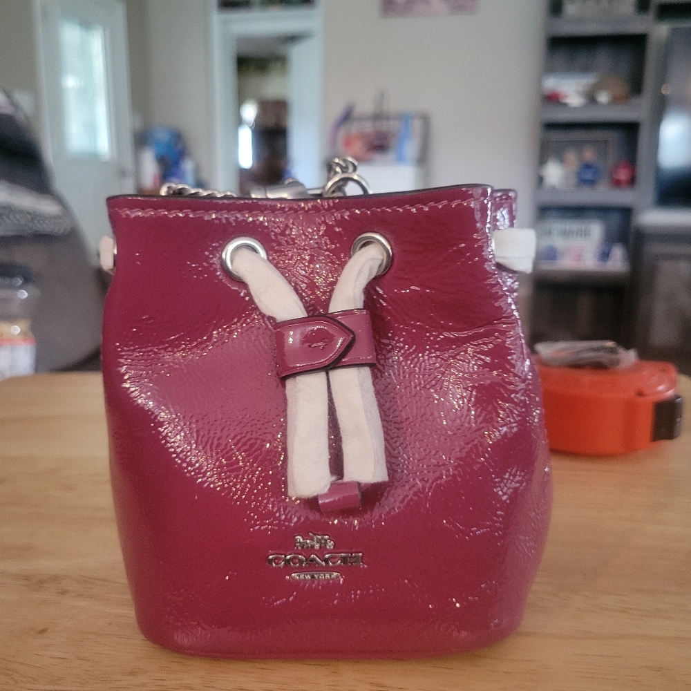Coach Red Mini Bucket Bag with Patent Finish